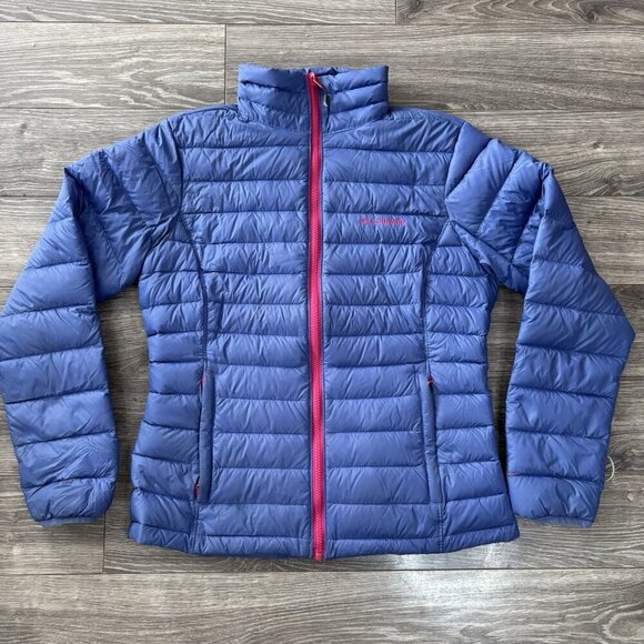 Columbia Sister Brook II Down Jacket Womens M Blue Pink Omni Heat 700 Fill Down - Picture 1 of 16